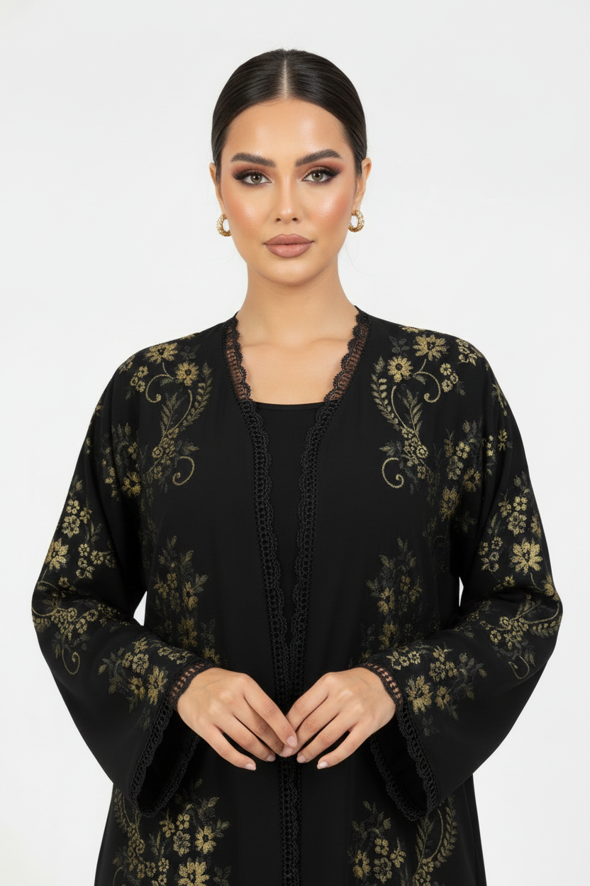 C 2231-02 Black Gold Floral Abaya