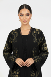 C 2231-02 Black Gold Floral Abaya