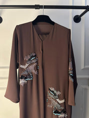 C 2233 Mocha Brown Beaded Abaya