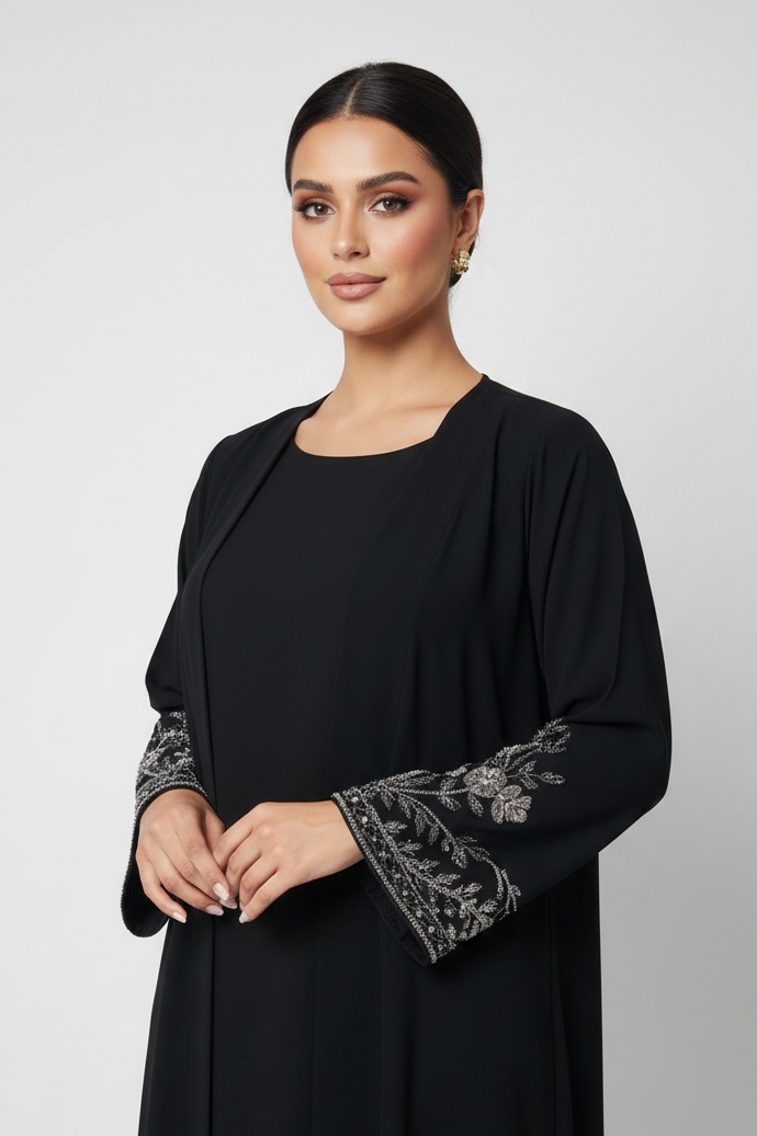 C 2235 Black Beaded Abaya
