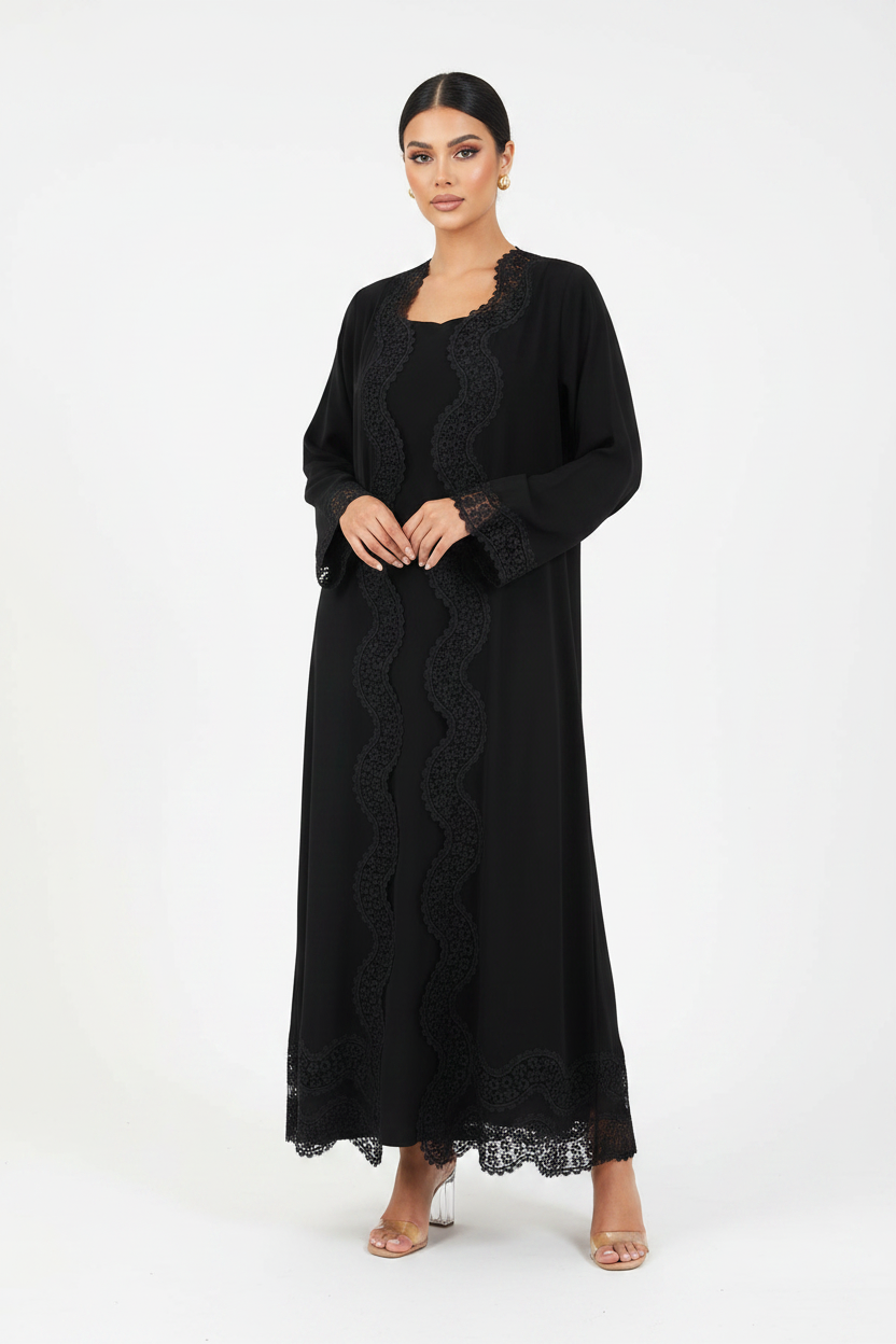 C 2239 Black Lace Abaya