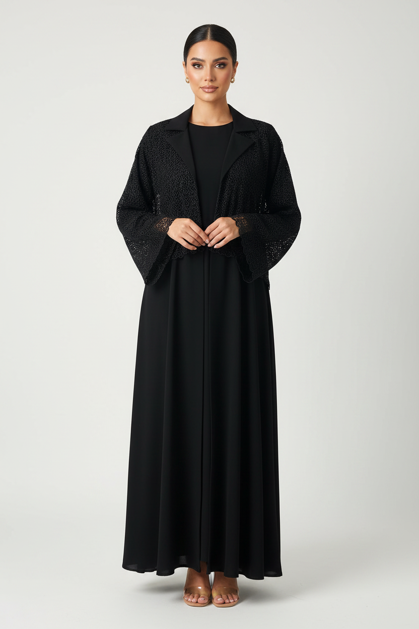 C 2240-01 Black Dantel Abaya