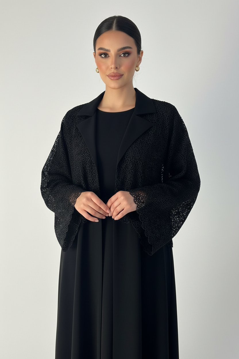C 2240-01 Black Dantel Abaya