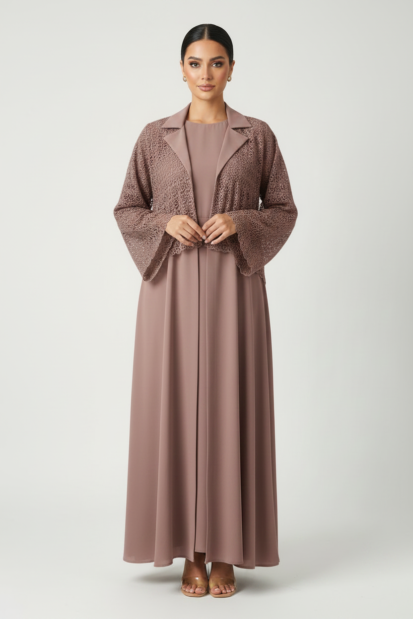 C 2240-02 Mauve Dantel Abaya