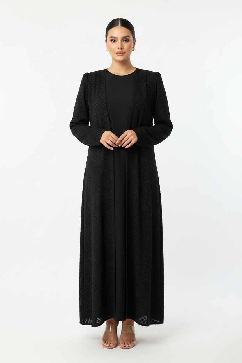 C 2242 Black Dotted Abaya
