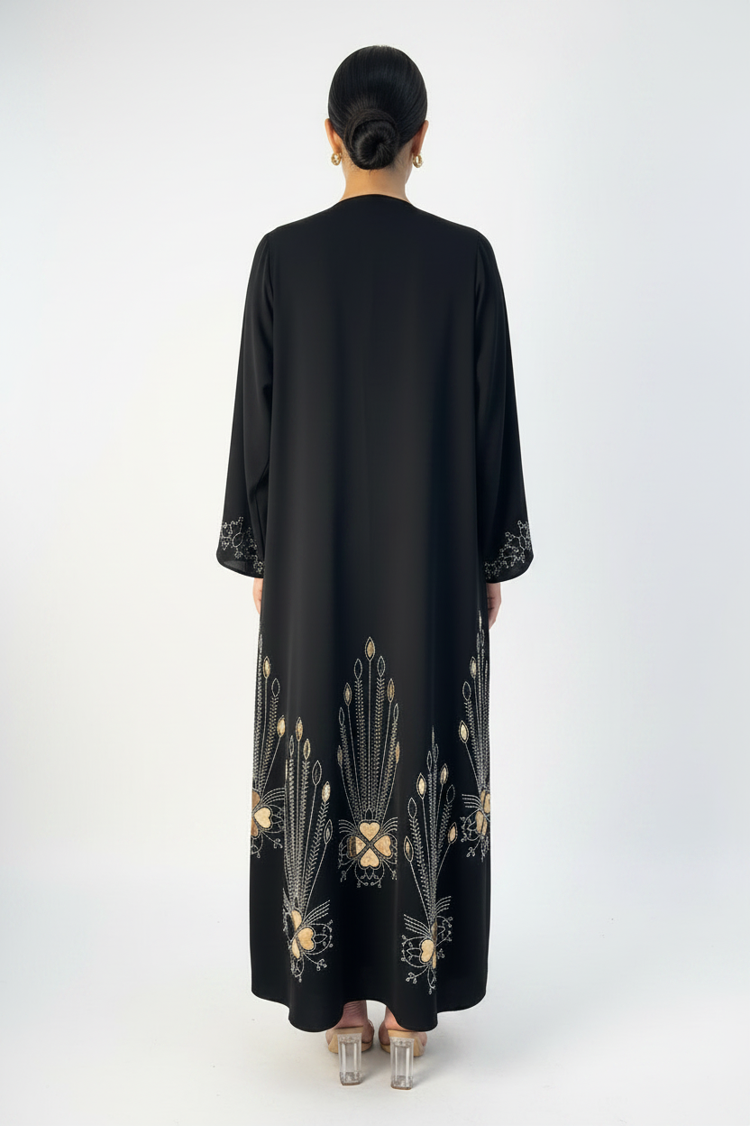 C 2244-01 Black Brown Beaded Abaya