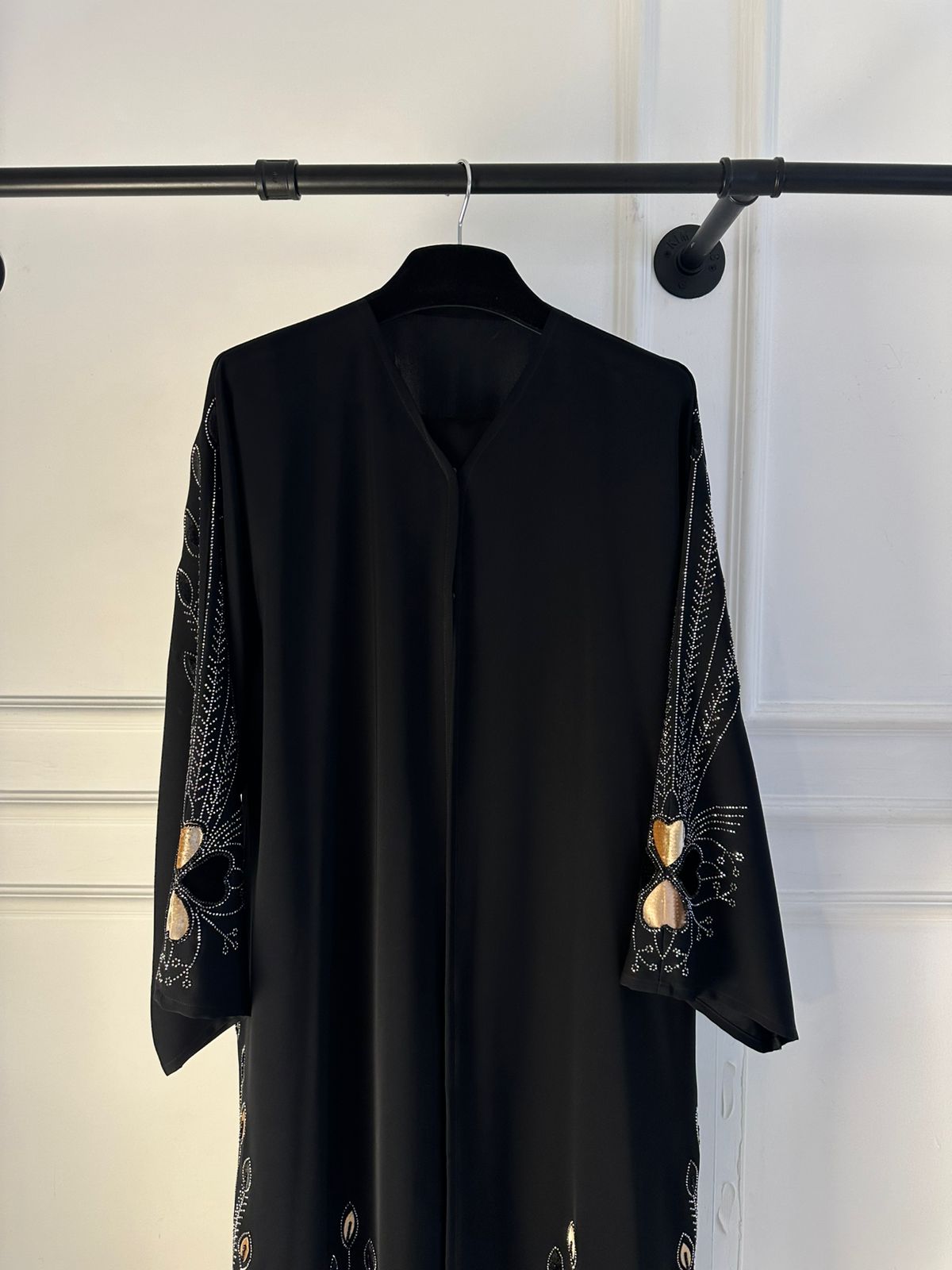 C 2244-01 Black Brown Beaded Abaya