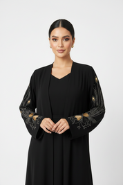 C 2244-01 Black Brown Beaded Abaya