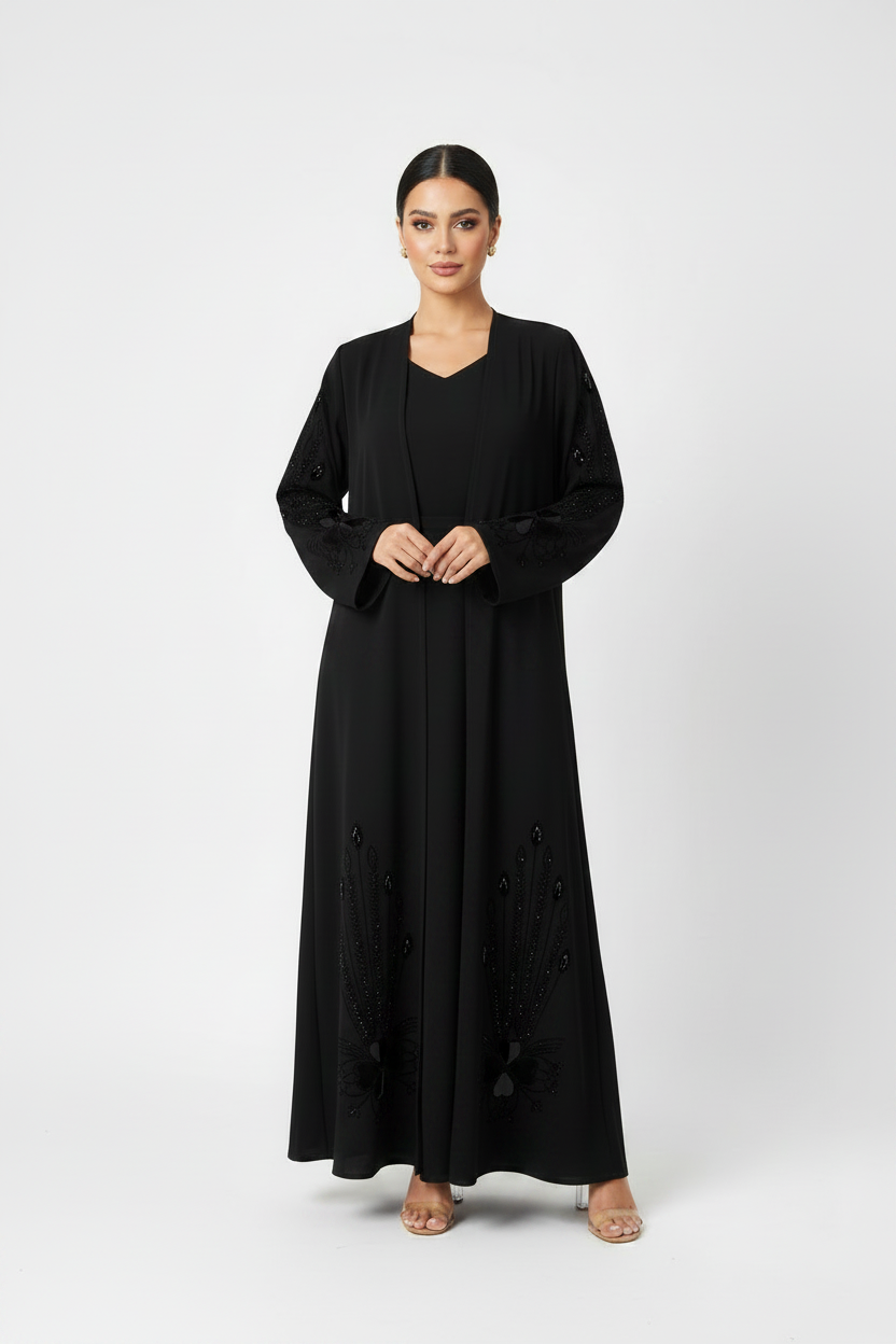 C 2244-02 Black Beaded Abaya