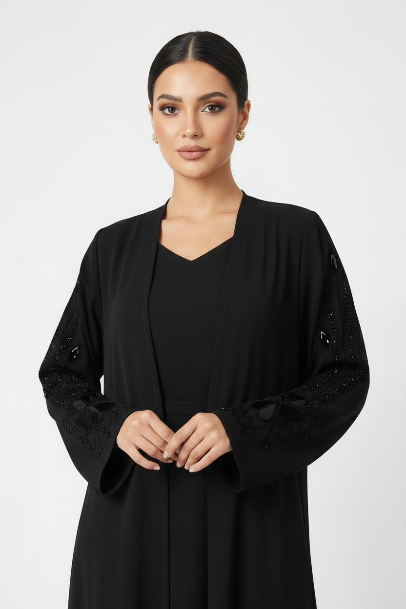 C 2244-02 Black Beaded Abaya
