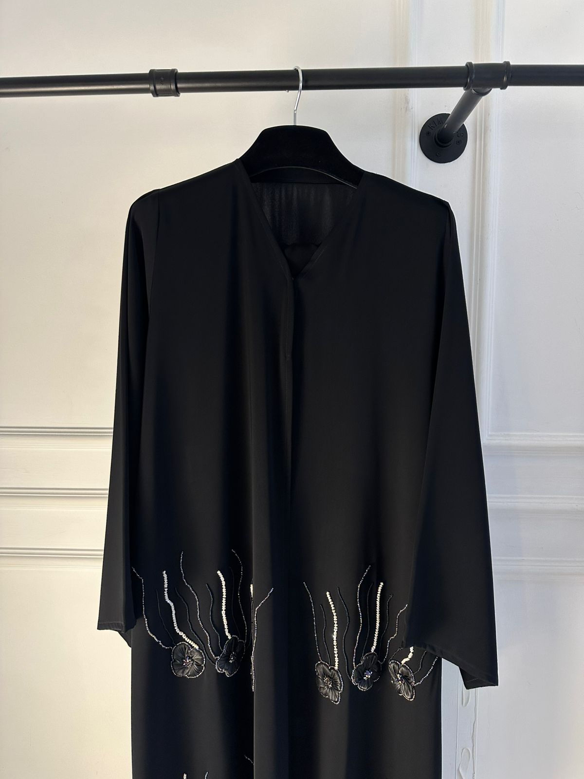C 2245 Black Floral Beaded Abaya