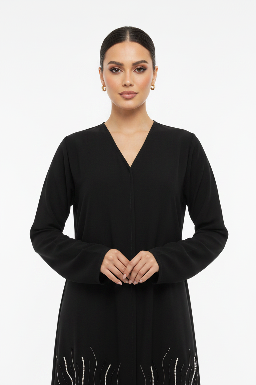 C 2245 Black Floral Beaded Abaya