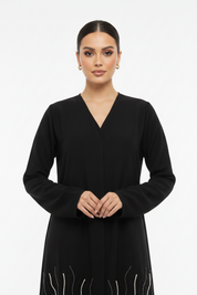 C 2245 Black Floral Beaded Abaya