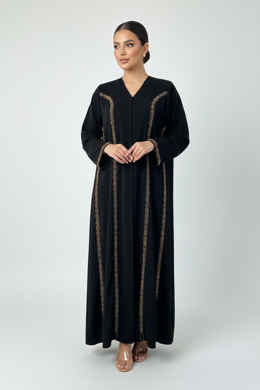 C 2246 Black Beaded Abaya