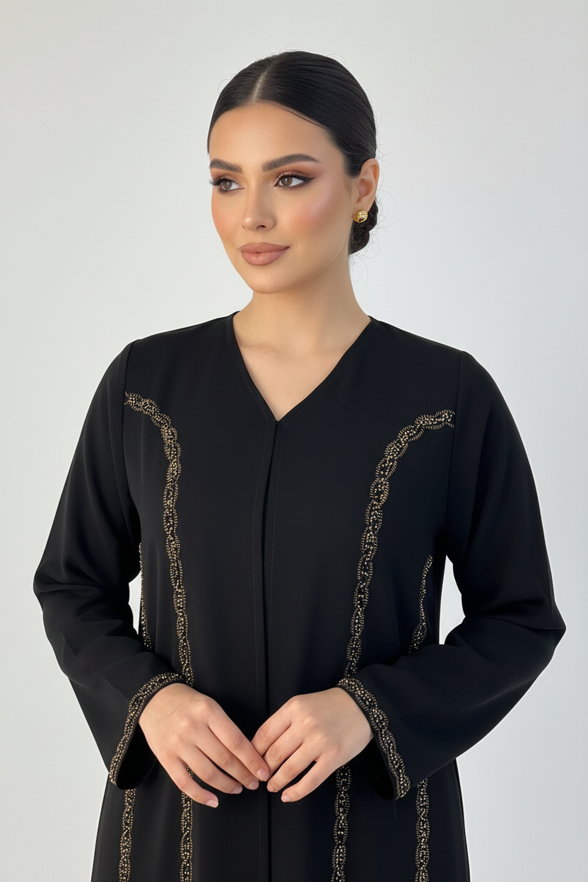 C 2246 Black Beaded Abaya
