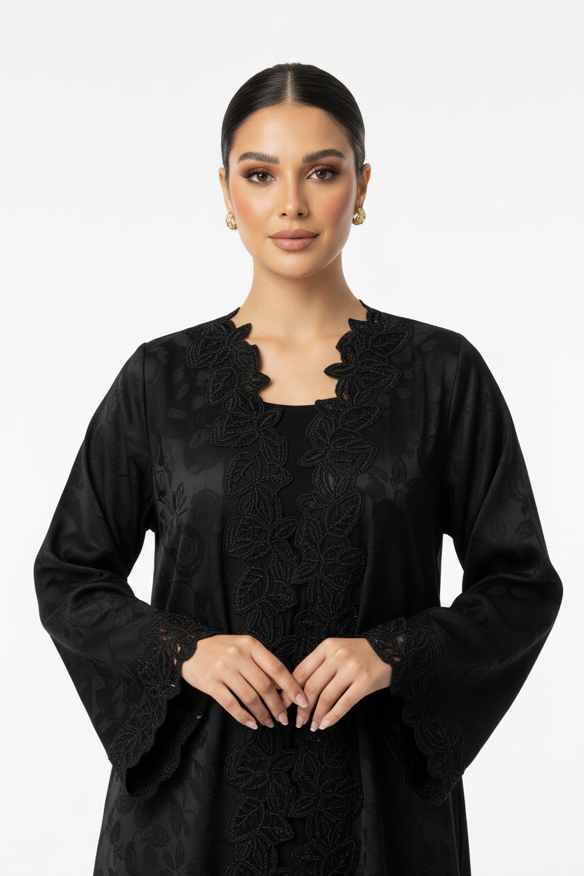 C 2249 Black Lace Abaya