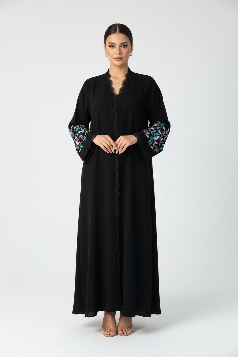 C 2251 Black Embroidered Abaya