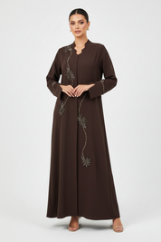 C 2253 Chocolate Brown Beaded Abaya