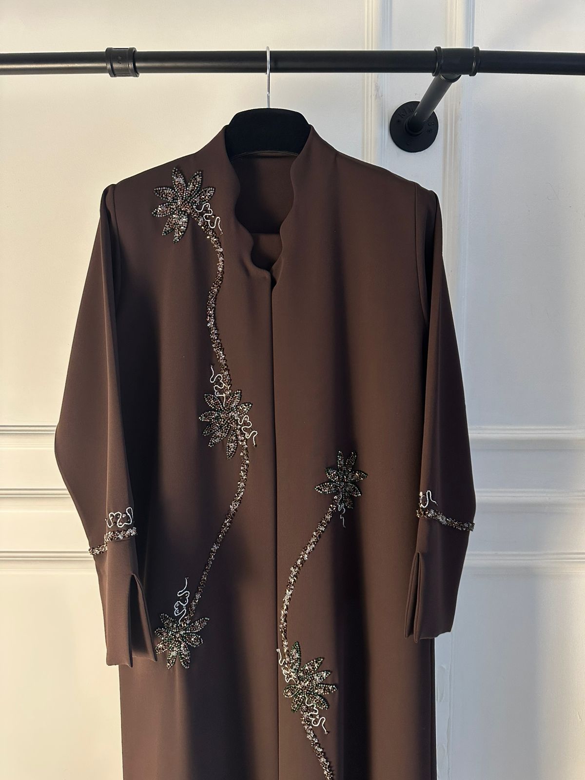 C 2253 Chocolate Brown Beaded Abaya