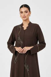 C 2253 Chocolate Brown Beaded Abaya