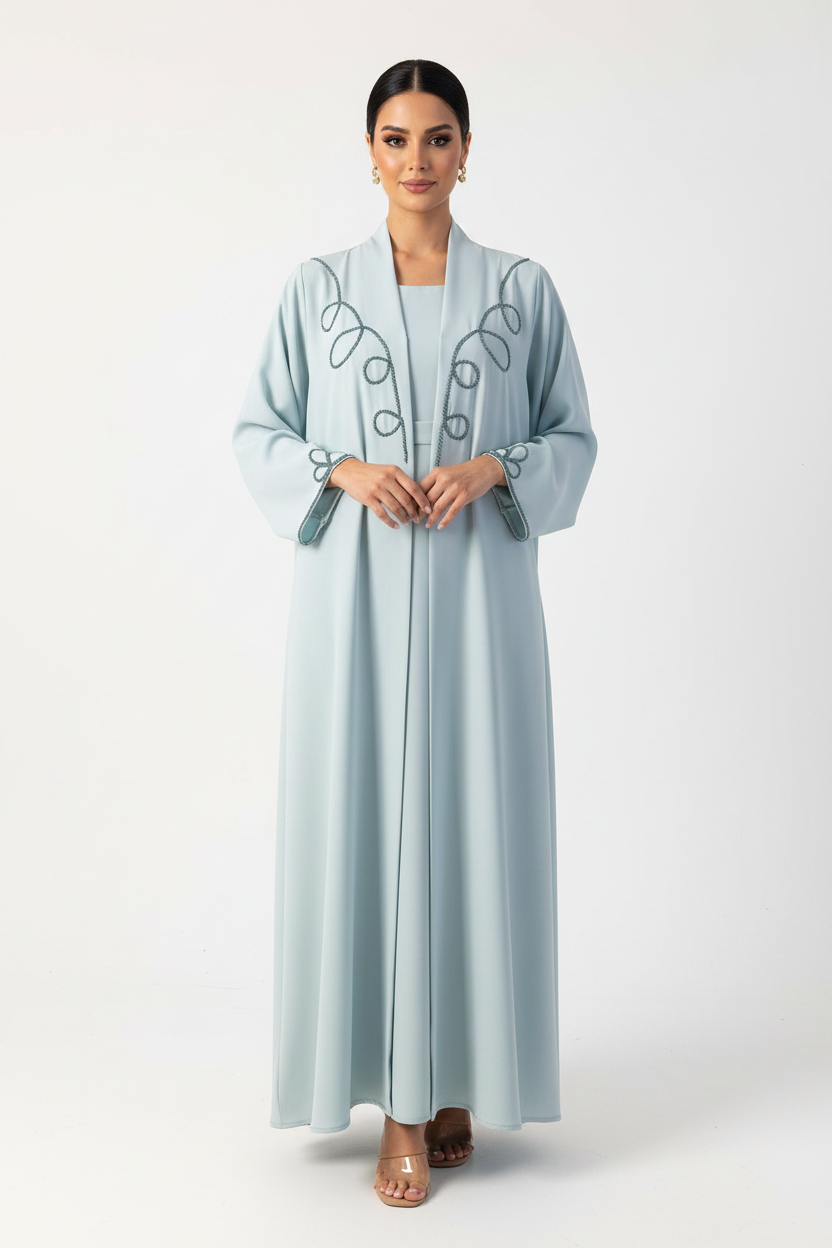 C 2254 Baby Blue Beaded Abaya