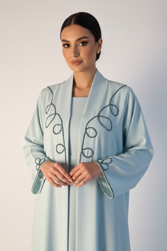 C 2254 Baby Blue Beaded Abaya