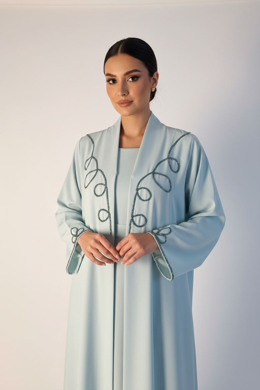 C 2254 Baby Blue Beaded Abaya