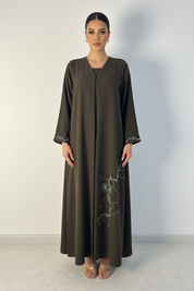 C 2255 Olive Green Beaded Abaya
