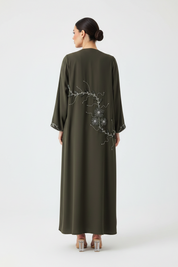 C 2255 Olive Green Beaded Abaya