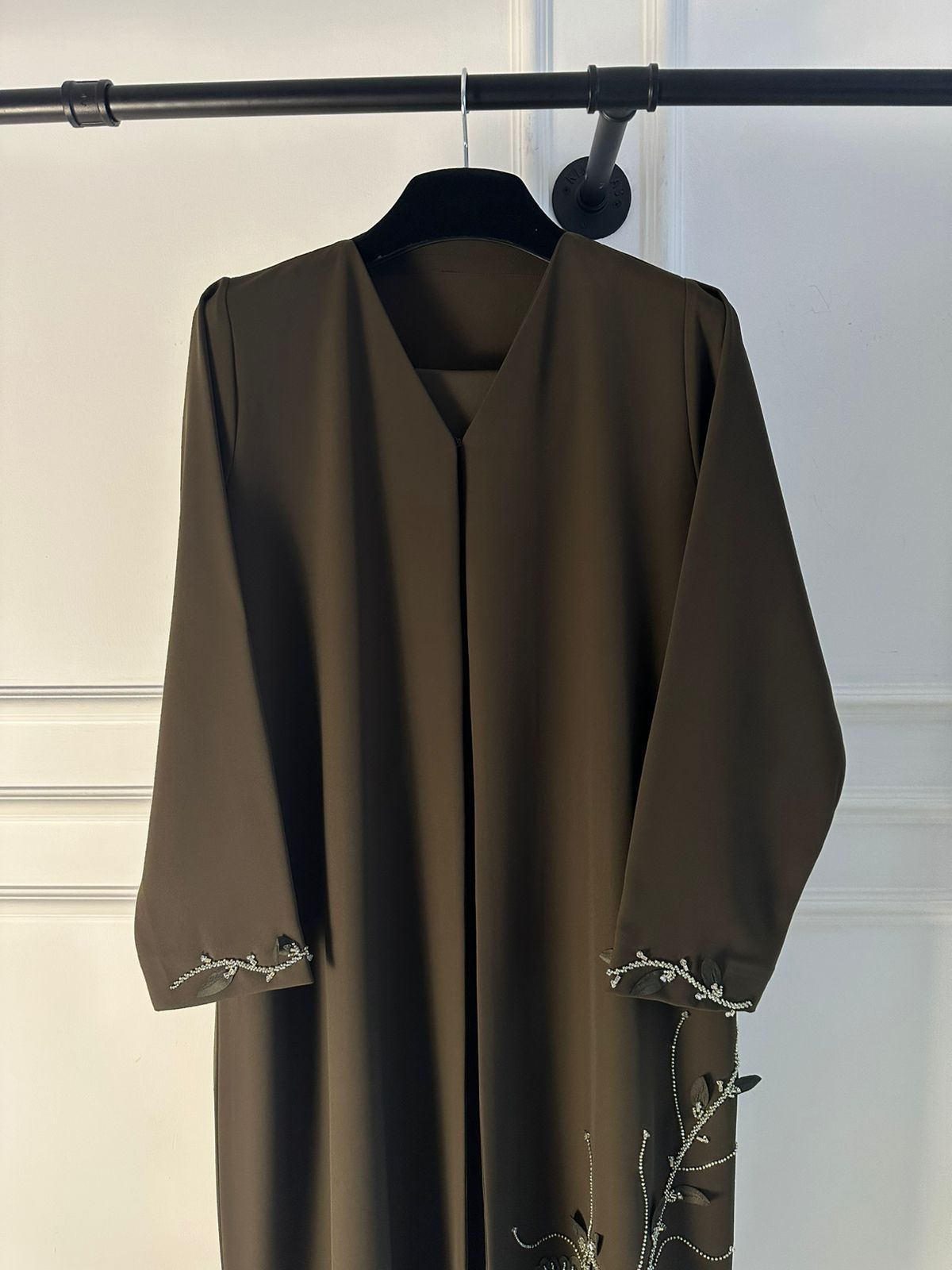 C 2255 Olive Green Beaded Abaya