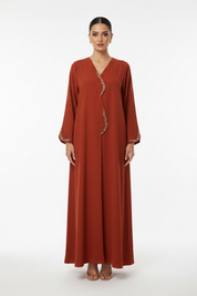 C 2256 Flame Orange Beaded Abaya