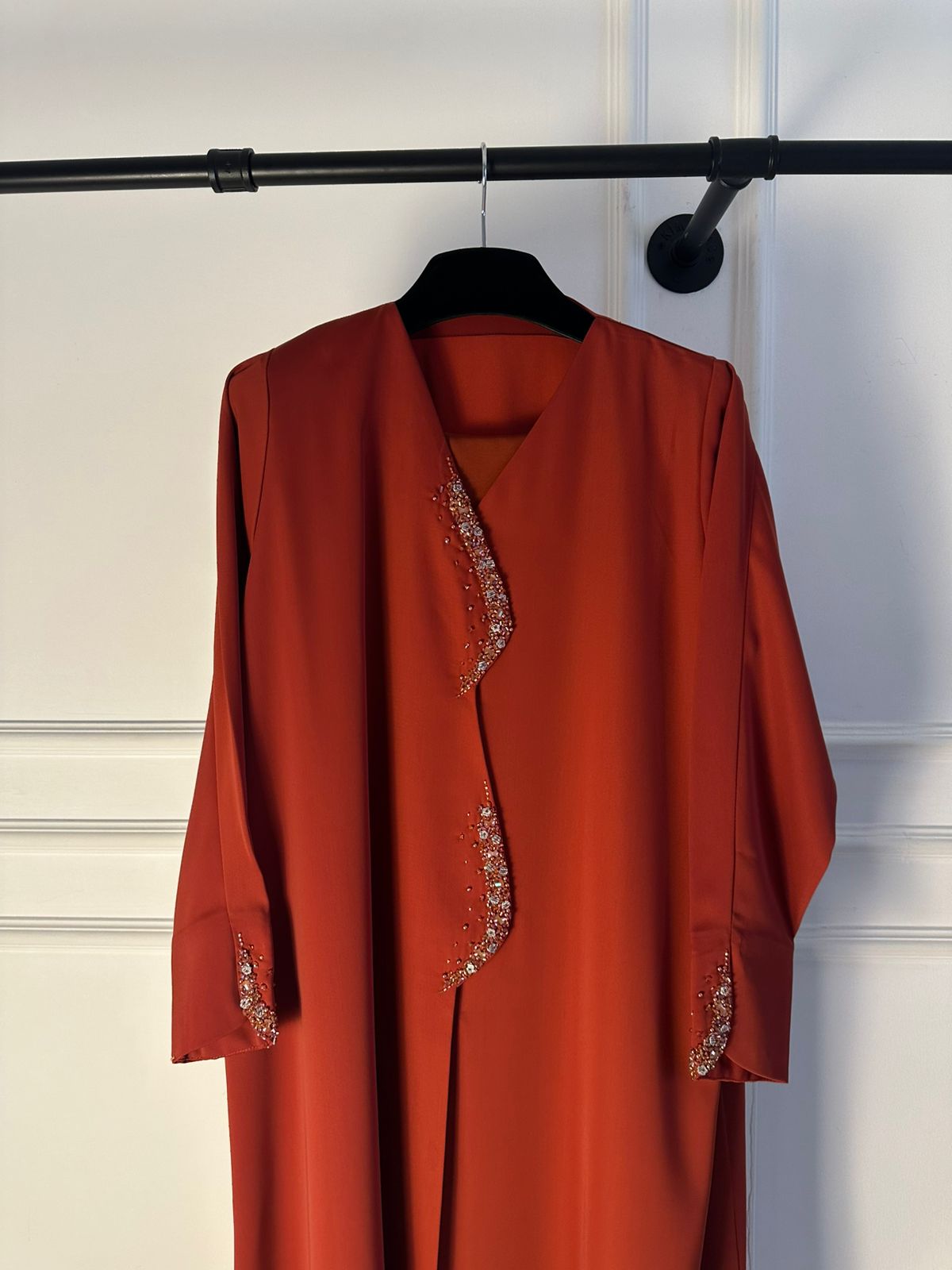C 2256 Flame Orange Beaded Abaya