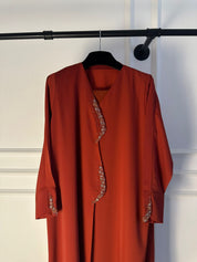 C 2256 Flame Orange Beaded Abaya