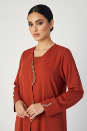 C 2256 Flame Orange Beaded Abaya