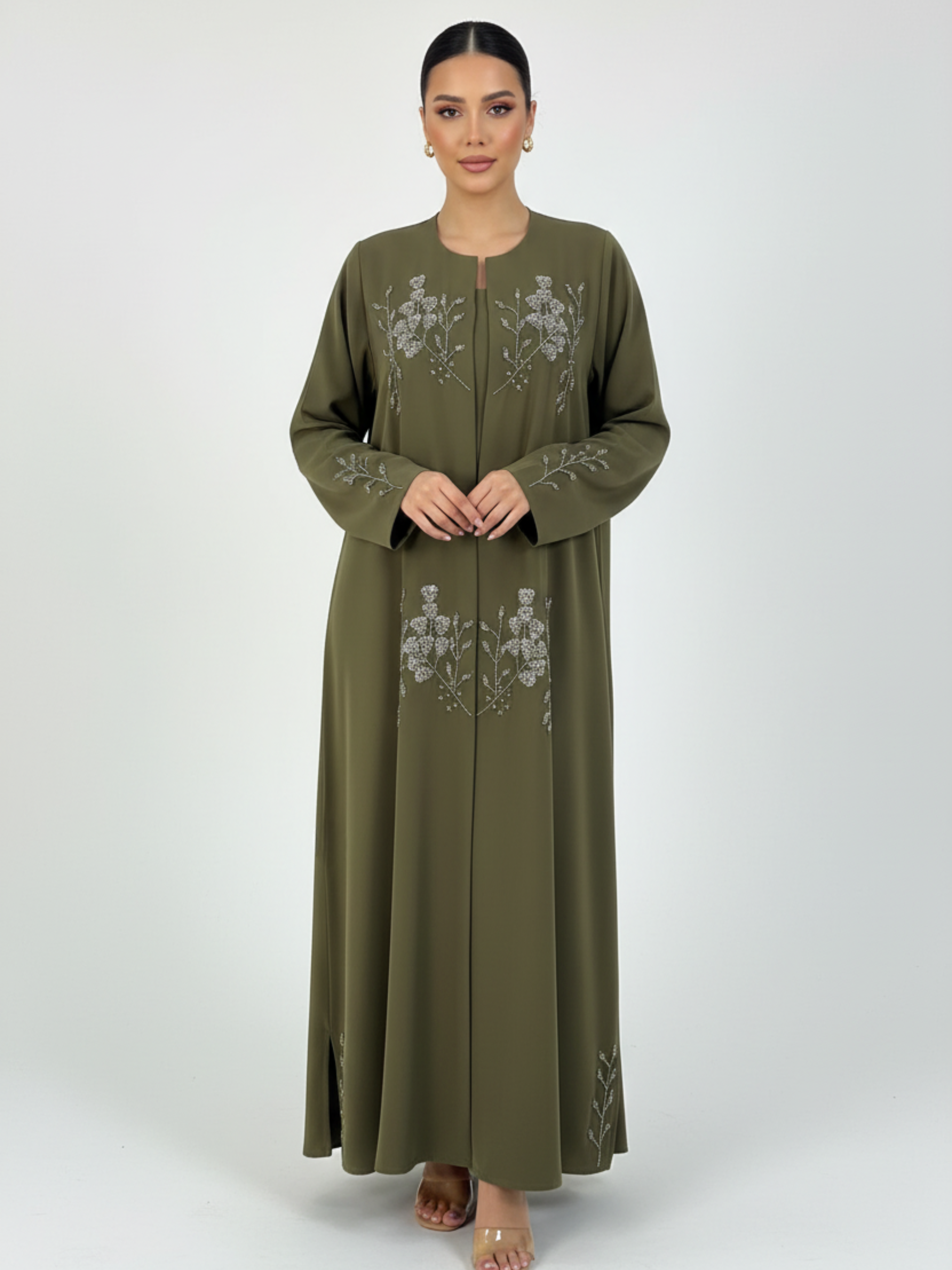 C 2257 Fern Green Beaded Abaya