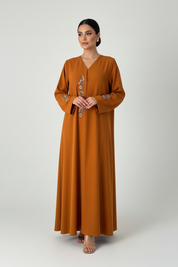 C 2258 Pumpkin Orange Beaded Abaya