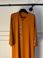 C 2258 Pumpkin Orange Beaded Abaya