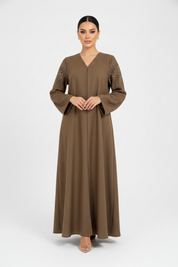 C 2259 Tan Brown Beaded Abaya
