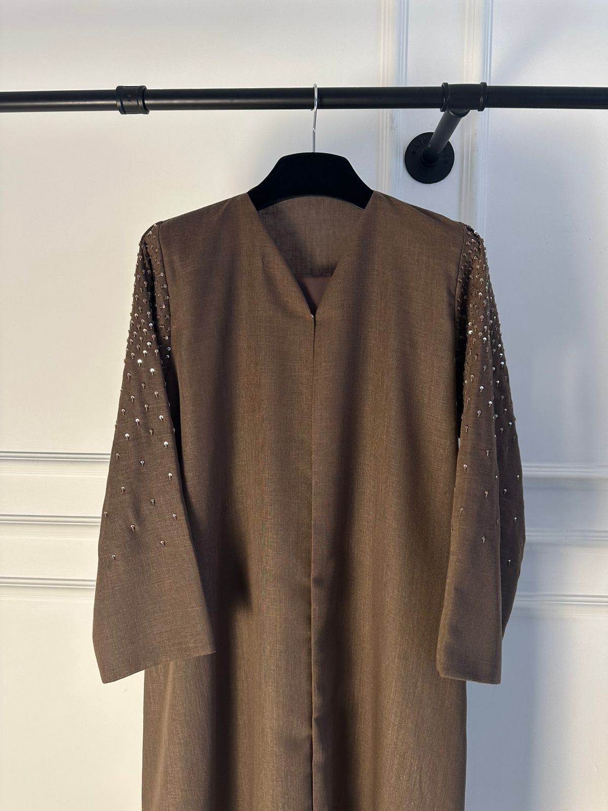 C 2259 Tan Brown Beaded Abaya