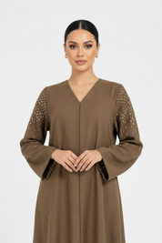 C 2259 Tan Brown Beaded Abaya