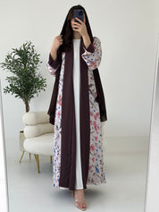 C 2261 Brown Floral Reversible Abaya