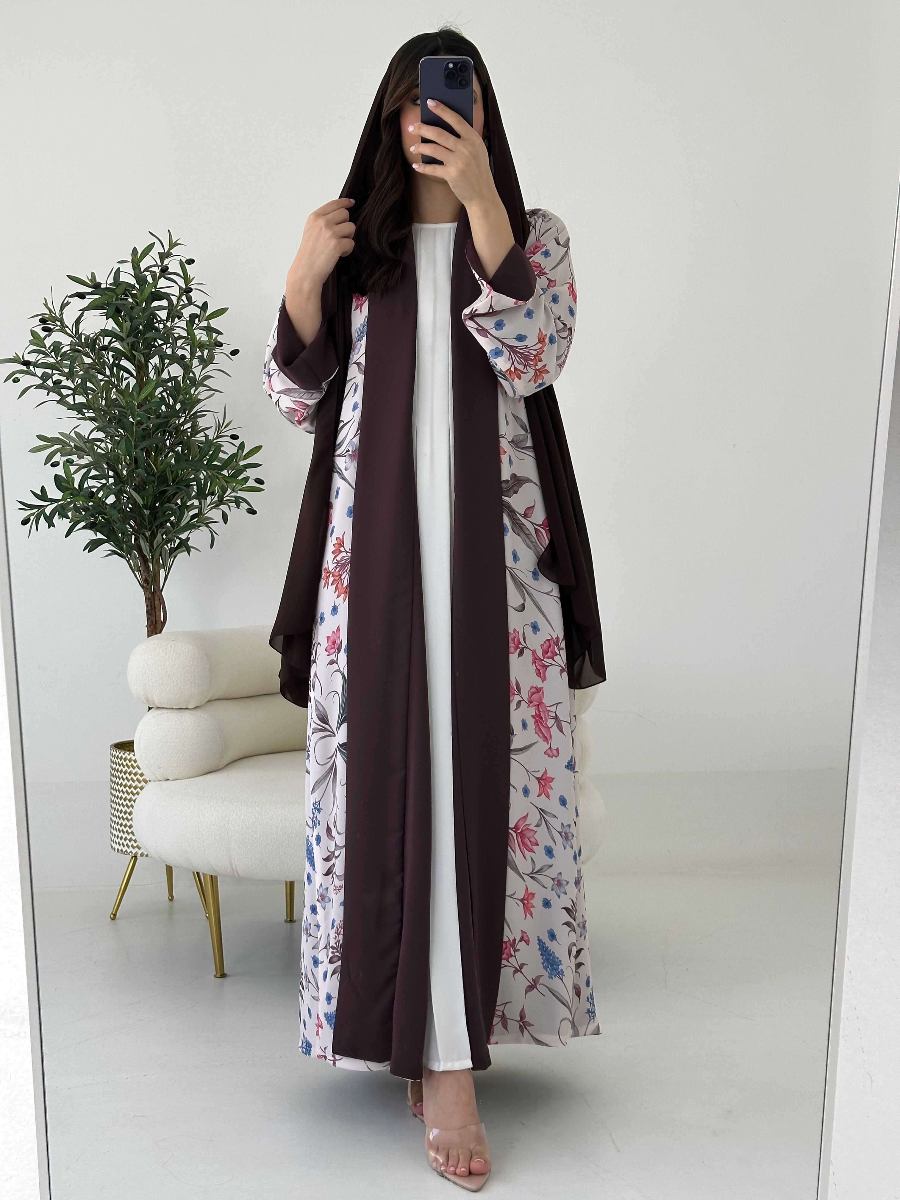 C 2261 Brown Floral Reversible Abaya