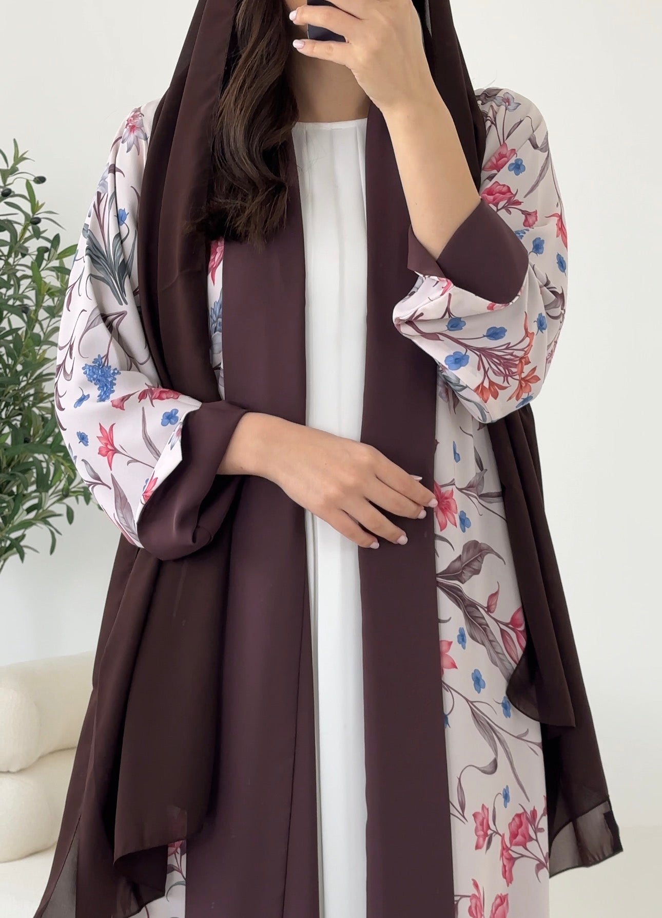 C 2261 Brown Floral Reversible Abaya