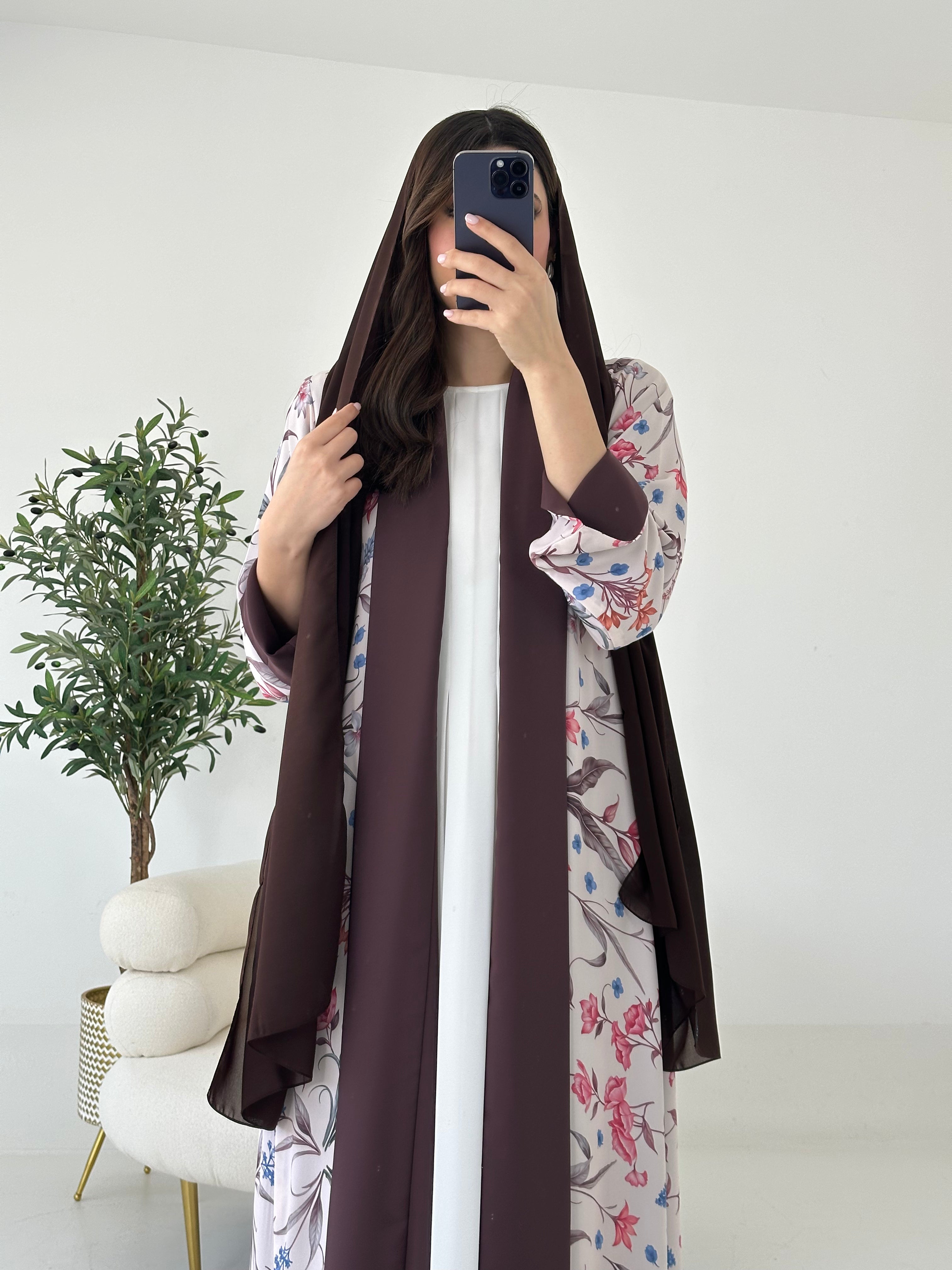 C 2261 Brown Floral Reversible Abaya