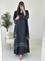 C 2262 Black Green Stripe Printed Abaya