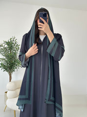 C 2262 Black Green Stripe Printed Abaya