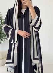C 2263 Black White Stripe Printed Abaya