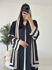 C 2263 Black White Stripe Printed Abaya