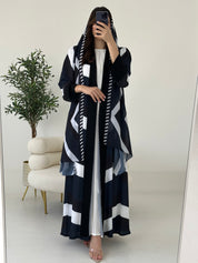 C 2264 Black White Printed Abaya
