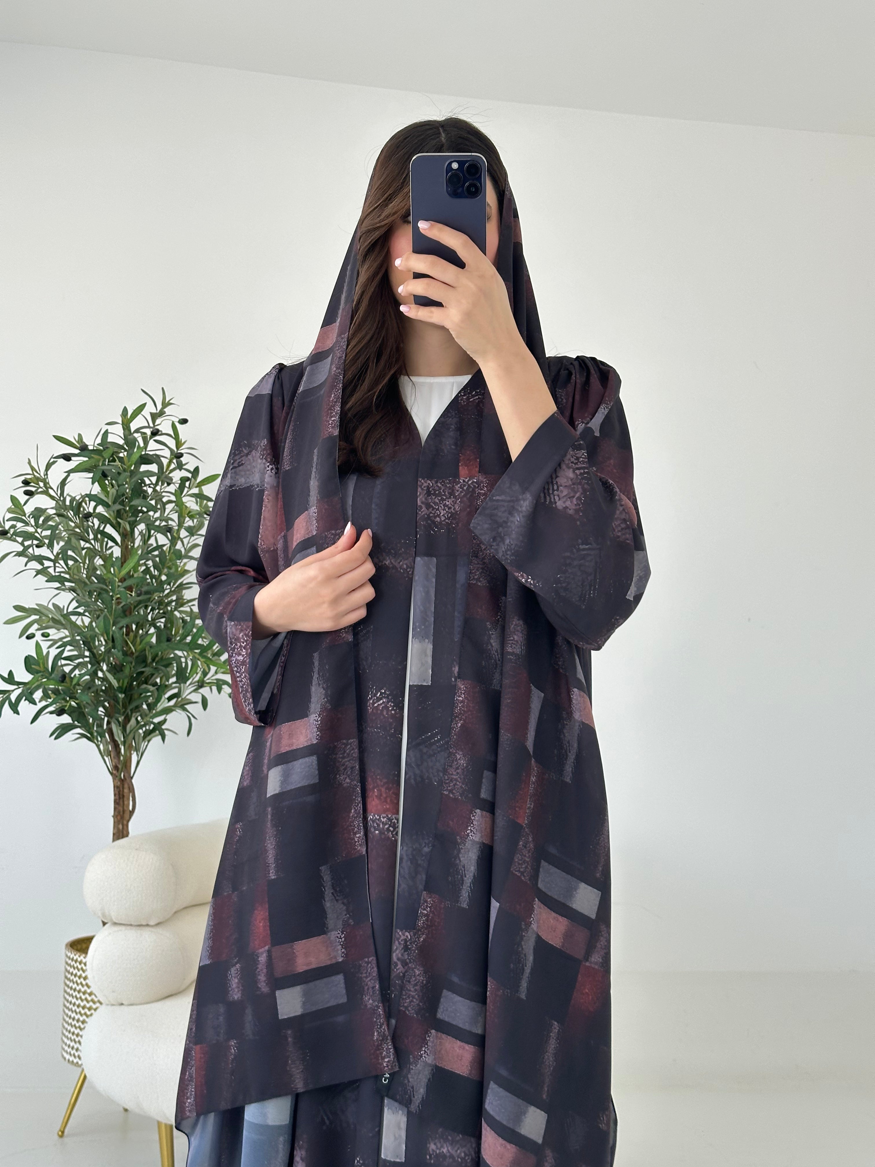 C 2265 Black Brown Printed Abaya